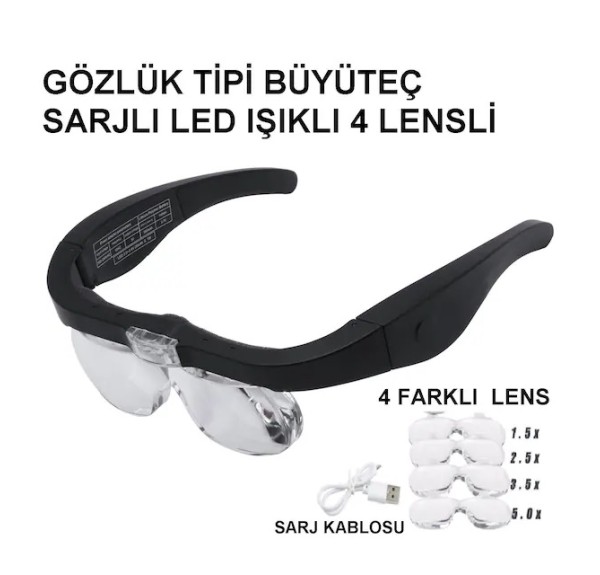 Nikula- Şarjlı gözlük Büyüteç  4 Farklı Lens -11537dc