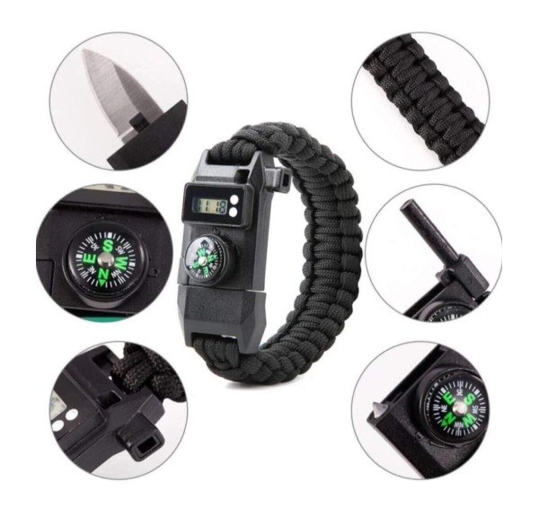 Paracord Dijital Saat Düdük Hayatta Kalma Kamp Bilekliği