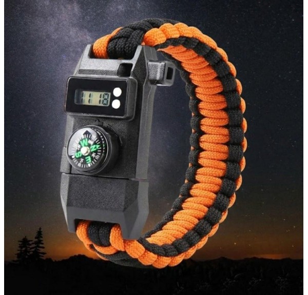 Paracord Dijital Saat Düdük Hayatta Kalma Turuncu Kamp Bilekliği