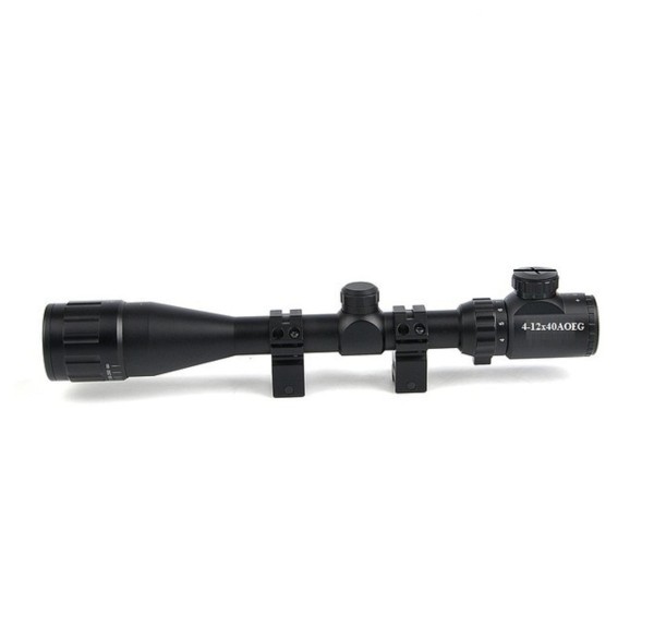 4-12x40 Aoeg Tüfek Dürbünü Mil Dot Kırmızı - Yeşil Lens Koruyucu