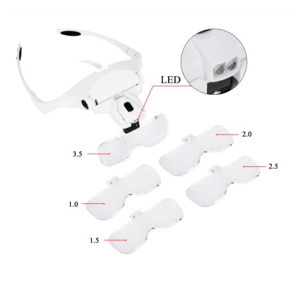 Nikula-5 Lens 1.0x-3.5x, 2led Işıklı  Ile Ayarlanabilir Gözlük Büyüteç9892B2