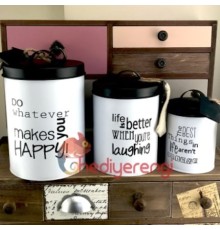 Vintage Tasarımlı 3\'lü Tebeşirli Metal Saklama Kutusu Seti