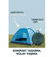 Otomatik Havada Açılan Su Geçirmez Çadır 4 Kişilik
