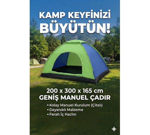 Kolay Kurulumlu Pratik Kamp Çadırı 8 Kişilik  (220x300x170)