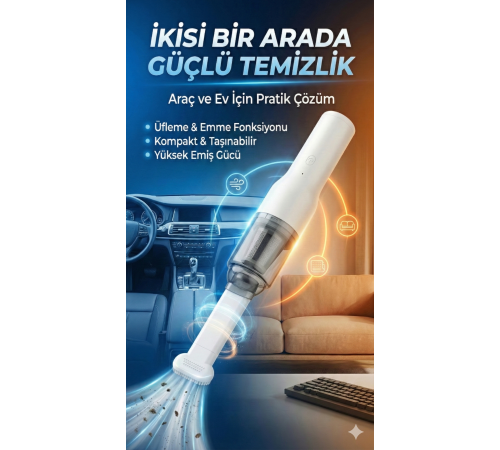 Şarjlı Mini Araç İçi Süpürge