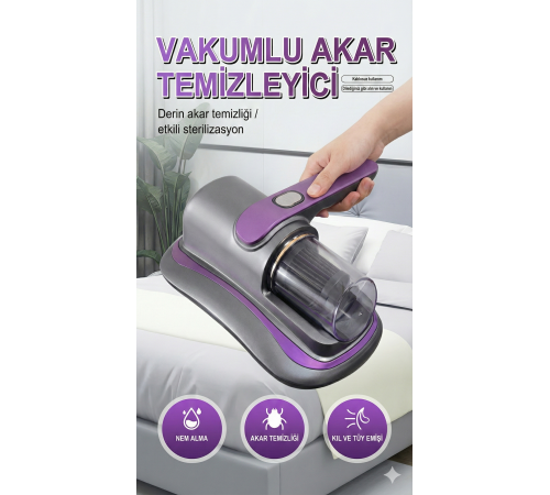 UV Işık Teknolojili Güçlü Motorlu Yatak Temizleme Cihazı - %99,9 Akar Giderme Özelliği ile